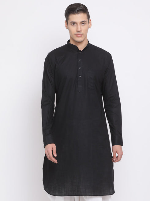 Vastramay Men's Black Cotton Linen Blend Kurta